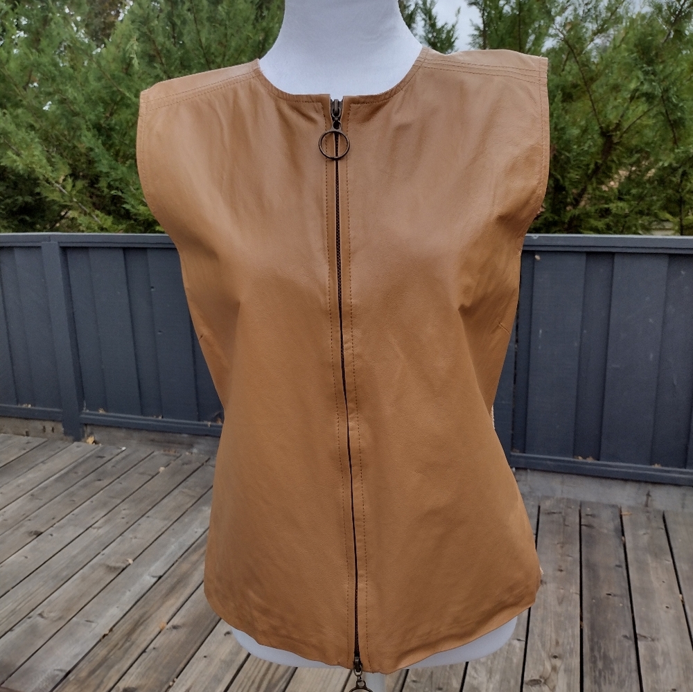 Maurice Sasson leather and cotton camel/caramel colored vest
